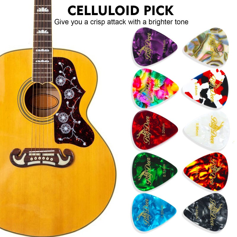 BigDeer 30 pack Celluloid Guitar Picks  includes Thin Medium  Heavy & Extra Heavy Picks Plectrums for Acoustic Guitar Ukulele Bass Wrapped in tin box - Image 4